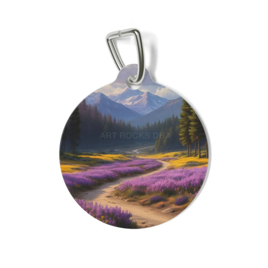 Scenic Lavender Meadow Pet Tag — Mountain Trail Dog ID Tag - 1’’ - Pets