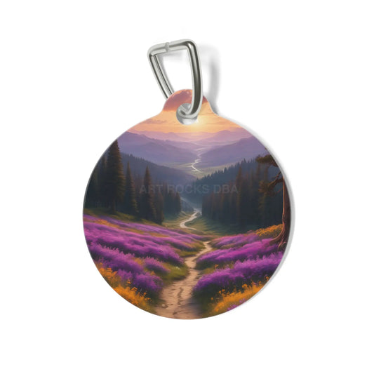 Scenic Lavender Trail Pet Tag — Mountain Sunrise Dog ID Tag - 1’’ - Pets