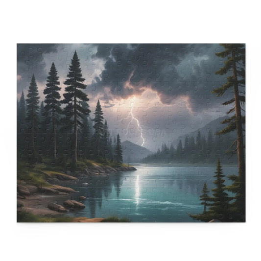 Scenic Lightning Strike Over the Lake Puzzle — Jigsaw (120/252/500 pcs) - 14’’ × 11’’ (252 pcs) - Puzzle
