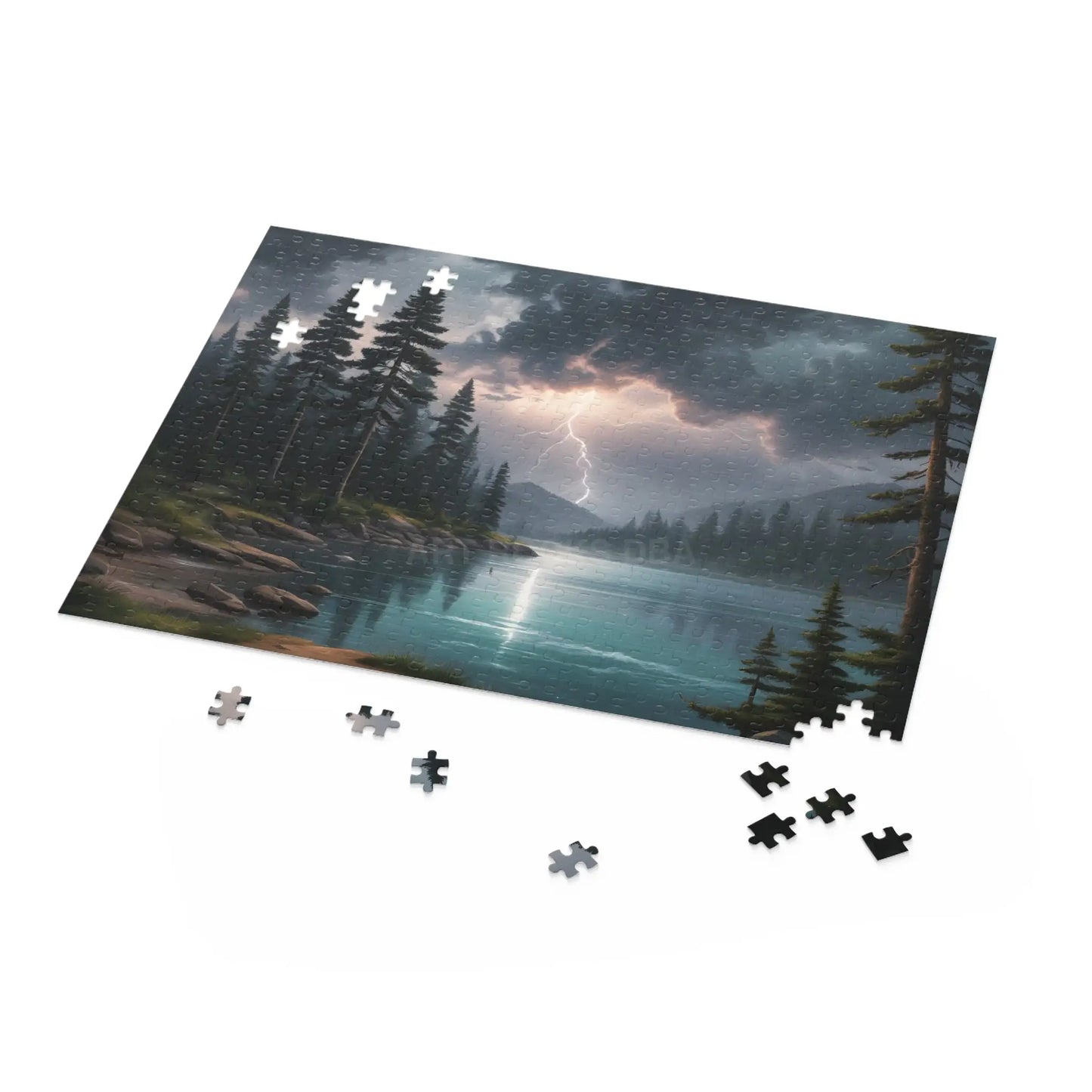 Scenic Lightning Strike Over the Lake Puzzle — Jigsaw (120/252/500 pcs) - Puzzle