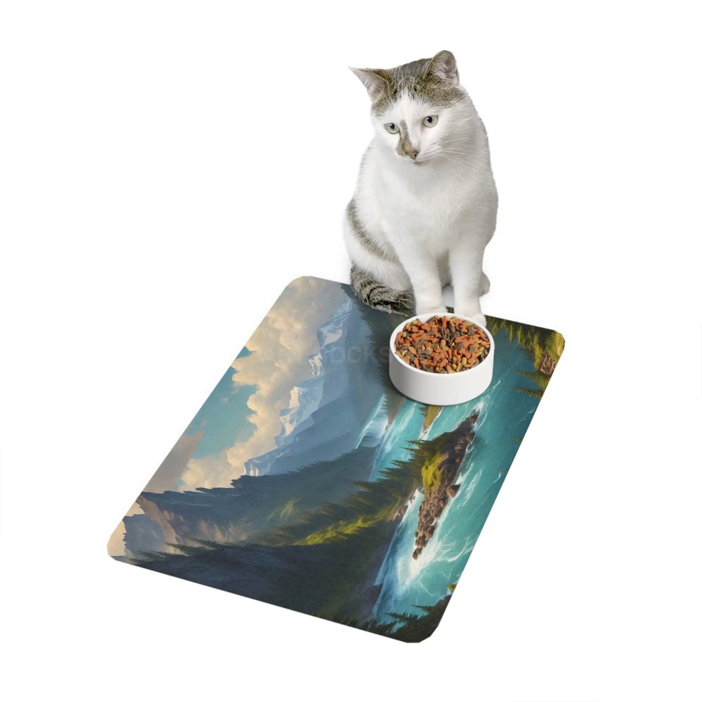 Scenic Mountain River Pet Food Mat (12x18) - Waterproof Feeding Placemat for Dogs & Cats - 12’’ × 18’’ / Rectangle