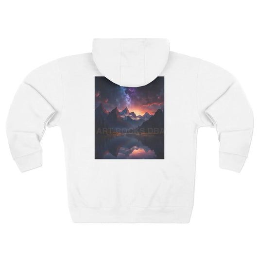 Scenic Night Mountain Graphic Zip-Up Hoodie - XS / White - Hoodie