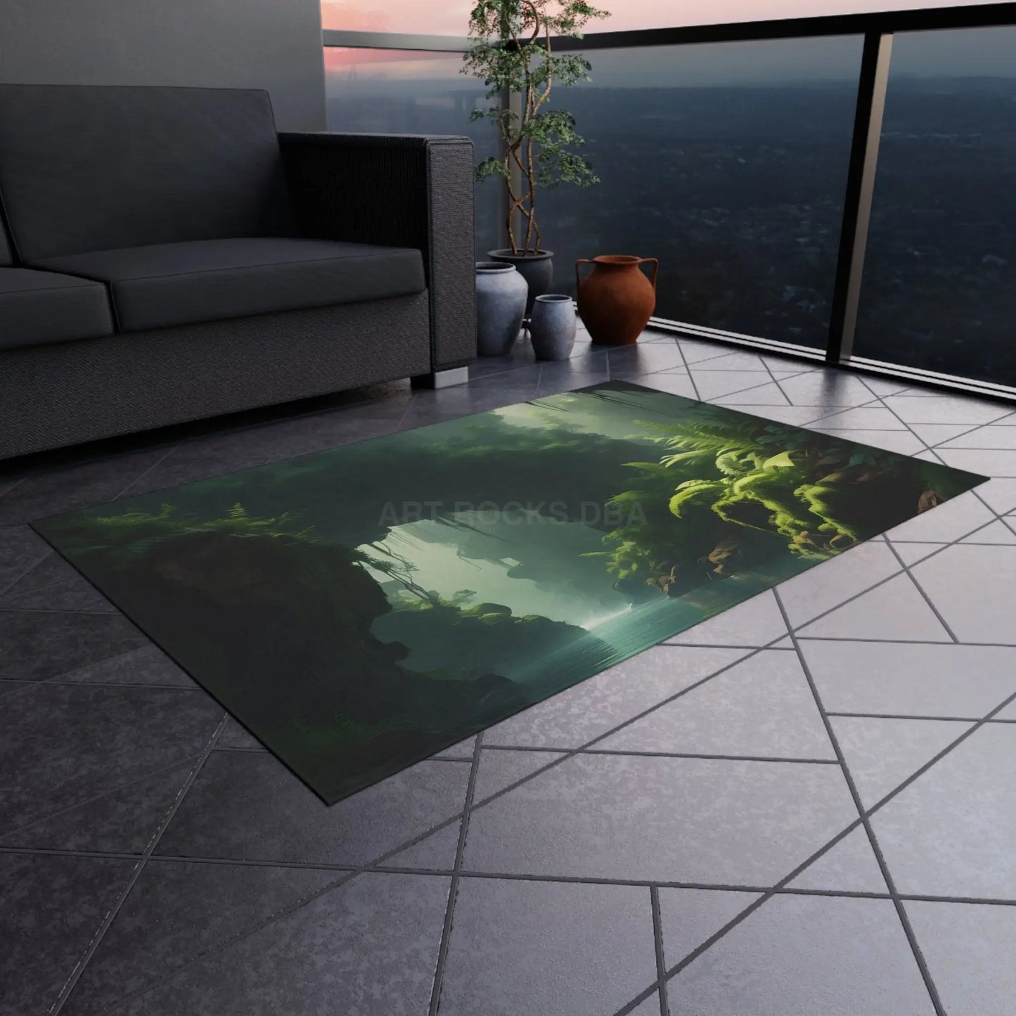 Serene Fern Jungle Outdoor Rug Nature-Inspired Patio Decor Boho Outdoor Mat Perfect for Picnics Garden Parties