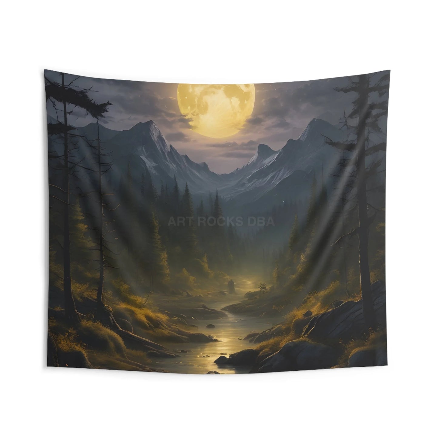 Serene Mountain Moonlight Tapestry | Bohemian Wall Hanging | Home Decor | Nature and Landscape Art | Gift for Nature