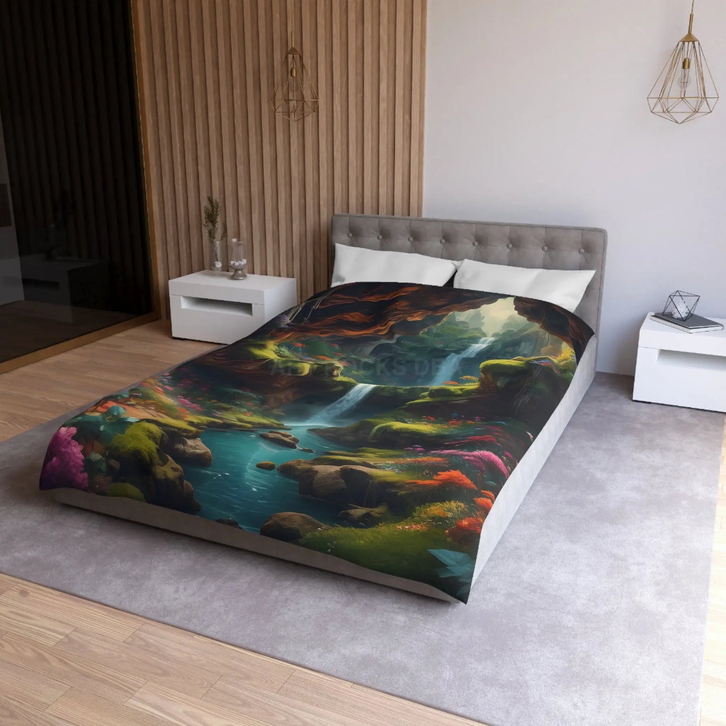 Serene Secret Underground World Microfiber Duvet Cover - Enchanted Waterfall Design - Home Decor