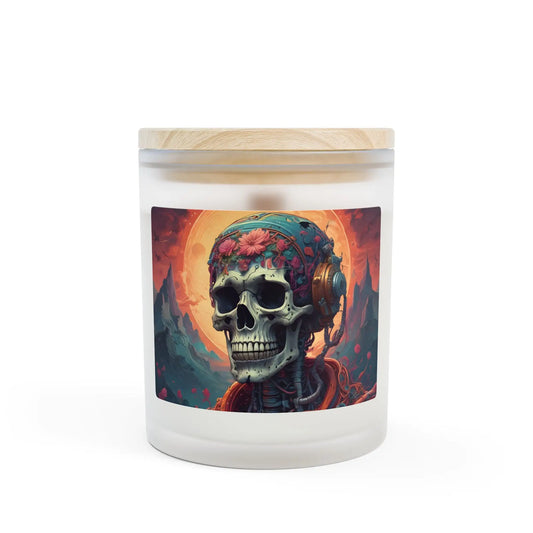 Skull & Roses Frosted Glass Candle — 11oz Scented Jar (Day of the Dead / Gothic Decor) - Home Decor
