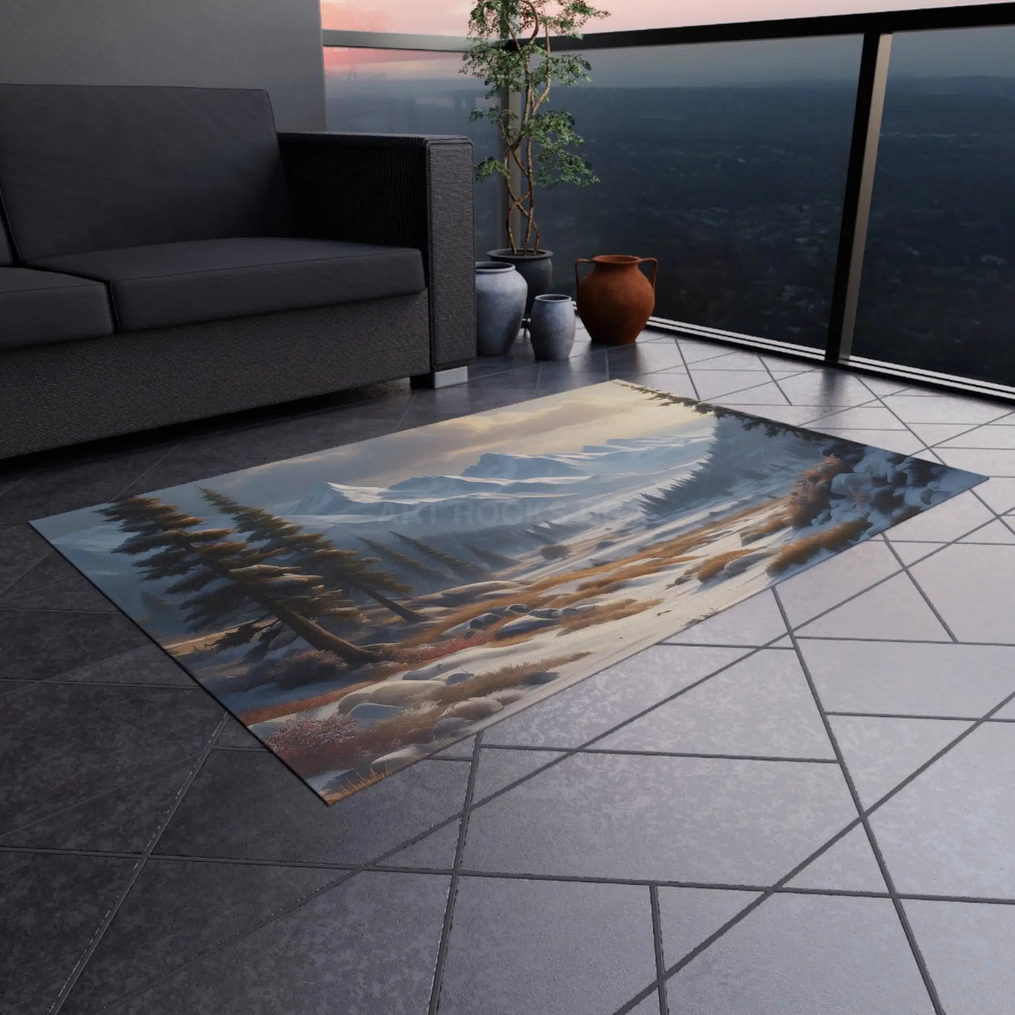 Snowy Mountain Scenery Outdoor Rug - Nature Decor Cozy Patio or Porch Mat Camping Essential Interior Style Gift