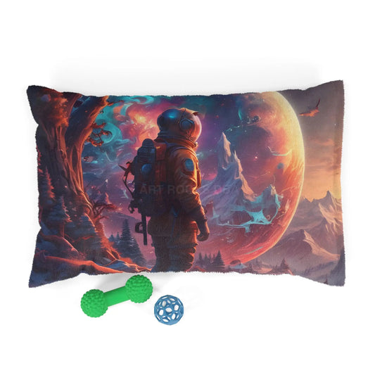 Space Astronaut Pet Bed — Cosmic Planet Adventure Print for Dogs & Cats - 28’’ × 18’’ - Pets