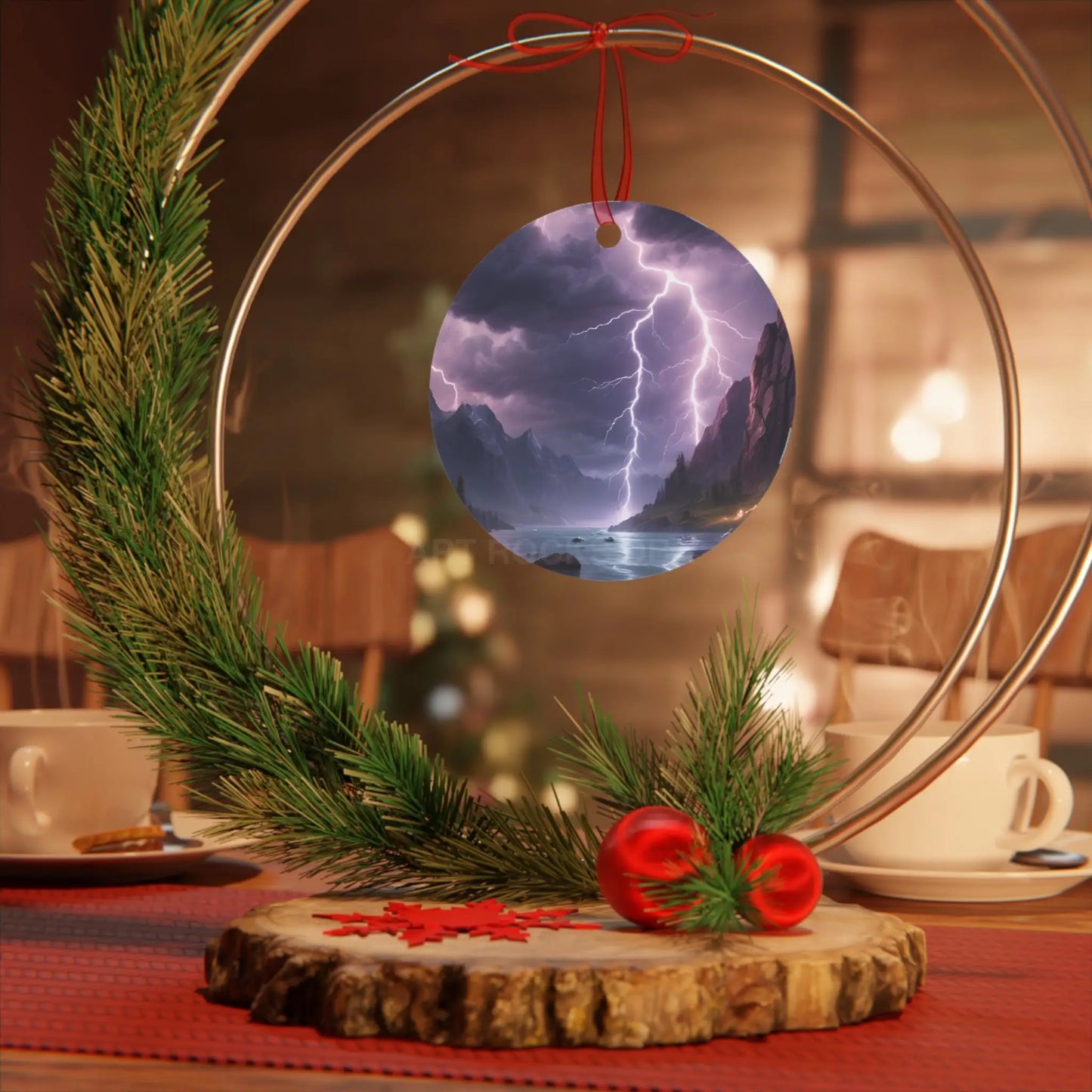Stormy Mountain Lightning Metal Ornament - Home Decor