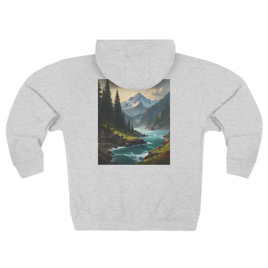 Stormy Mountain River Zip-Up Sweatshirt - XS / Heather Grey - Hoodie