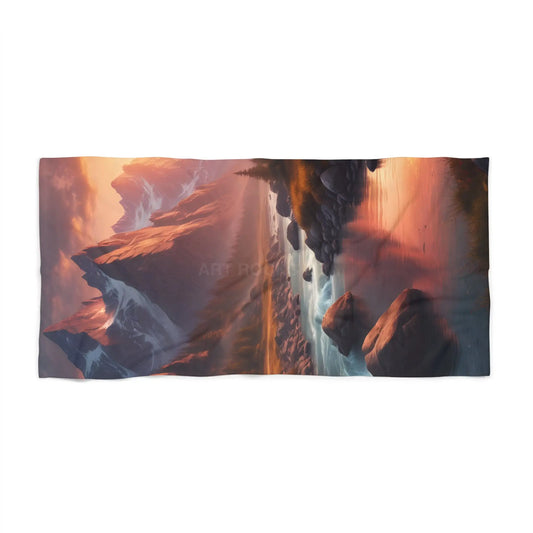 Sunset Mountain River Beach Towel - 36’’ × 72’’ - Home Decor