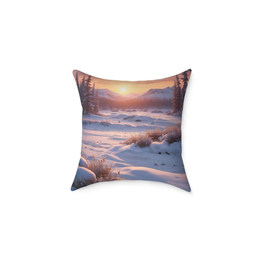 Sunset Over Snowy Mountains Canvas Pillow | Cozy Home Decor Cushion Throw Pillow Gift for Nature Lovers Winter Decor