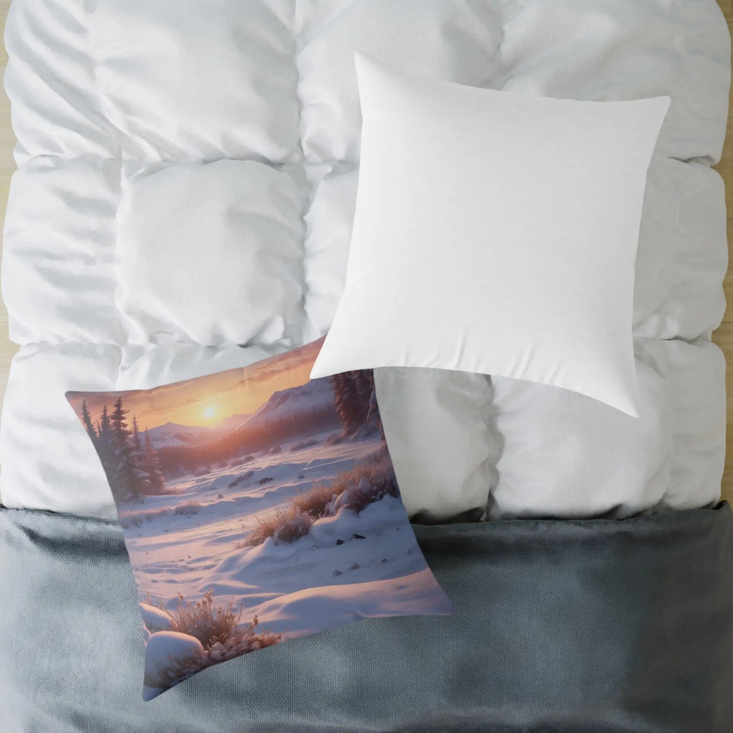 Sunset Over Snowy Mountains Canvas Pillow | Cozy Home Decor Cushion Throw Pillow Gift for Nature Lovers Winter Decor