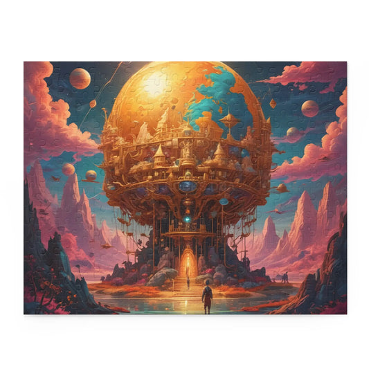 Surreal Golden Orb Fantasy Puzzle — 120/252/500-Piece Sci‑Fi Landscape - 14’’ × 11’’ (252 pcs) - Puzzle