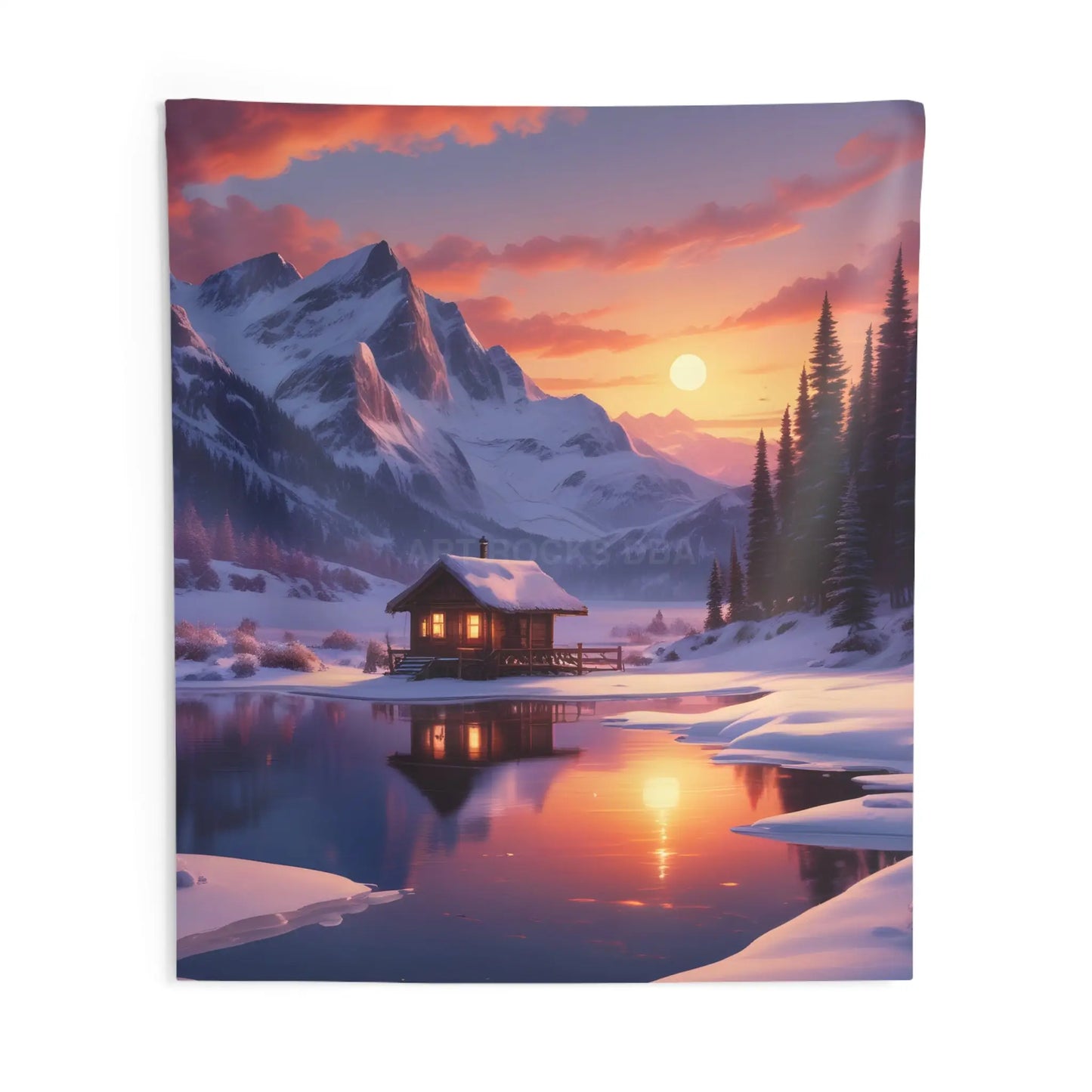 Tiny Cabin Mountain Retreat Wall Tapestry Cozy Home Decor Nature wall art Boho Decor Gift for Nature Lovers Scenic