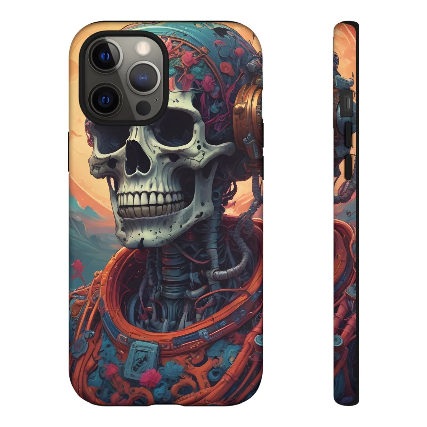 Tough Cases: Artistic Skull Phone Case Unique Design Cover Gothic Aesthetic Gift for Halloween Trendy Accessories