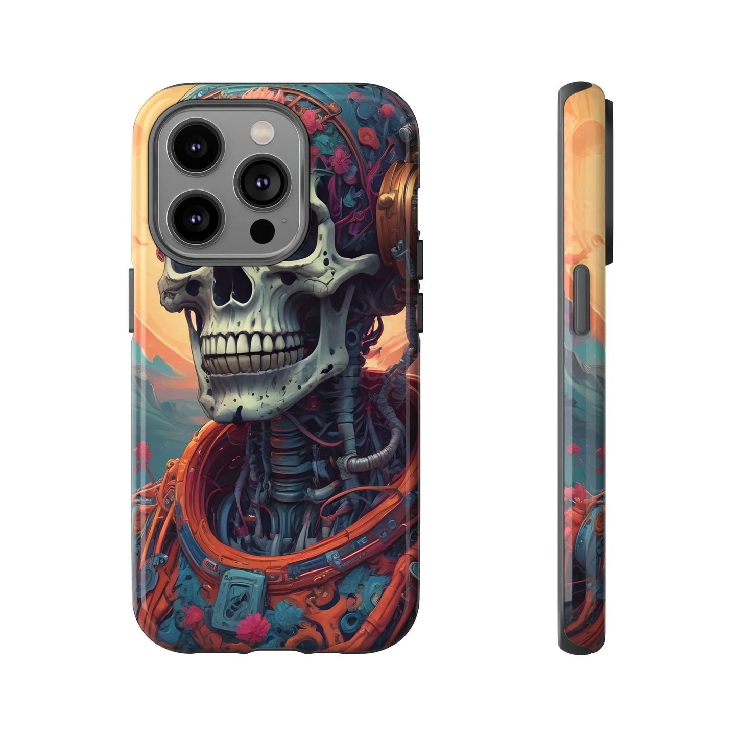 Tough Cases: Artistic Skull Phone Case Unique Design Cover Gothic Aesthetic Gift for Halloween Trendy Accessories
