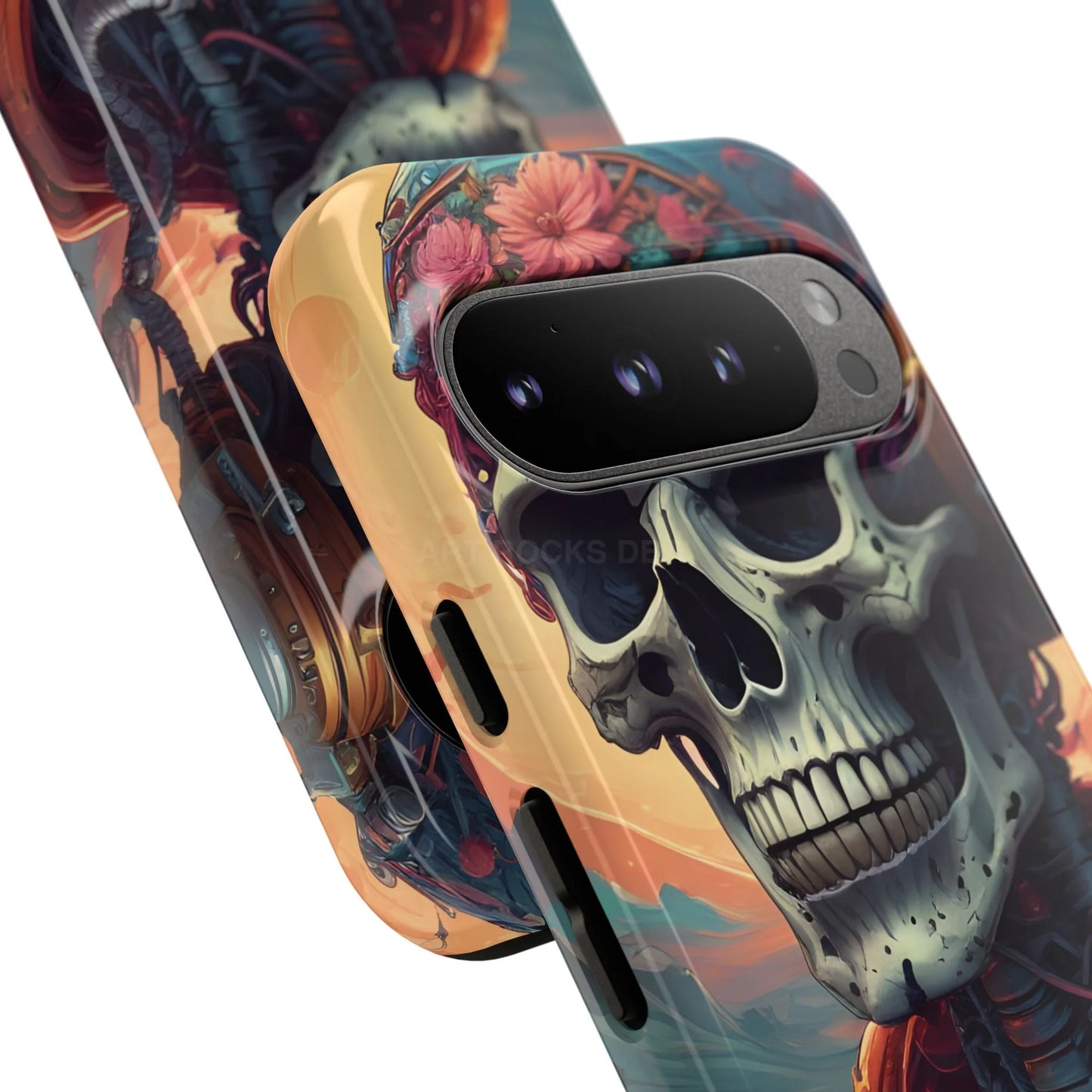 Tough Cases: Artistic Skull Phone Case Unique Design Cover Gothic Aesthetic Gift for Halloween Trendy Accessories