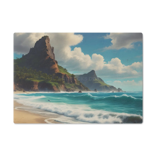 Tropical Beach Cutting Board — Scenic Ocean Waves & Cliff Kitchen Serving Board - Small - Home Decor