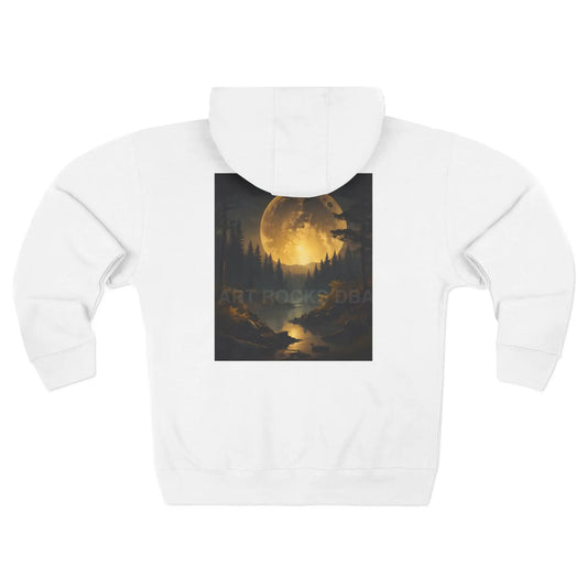 Vintage Moonlit Landscape Zip-Up Hoodie - XS / White - Hoodie