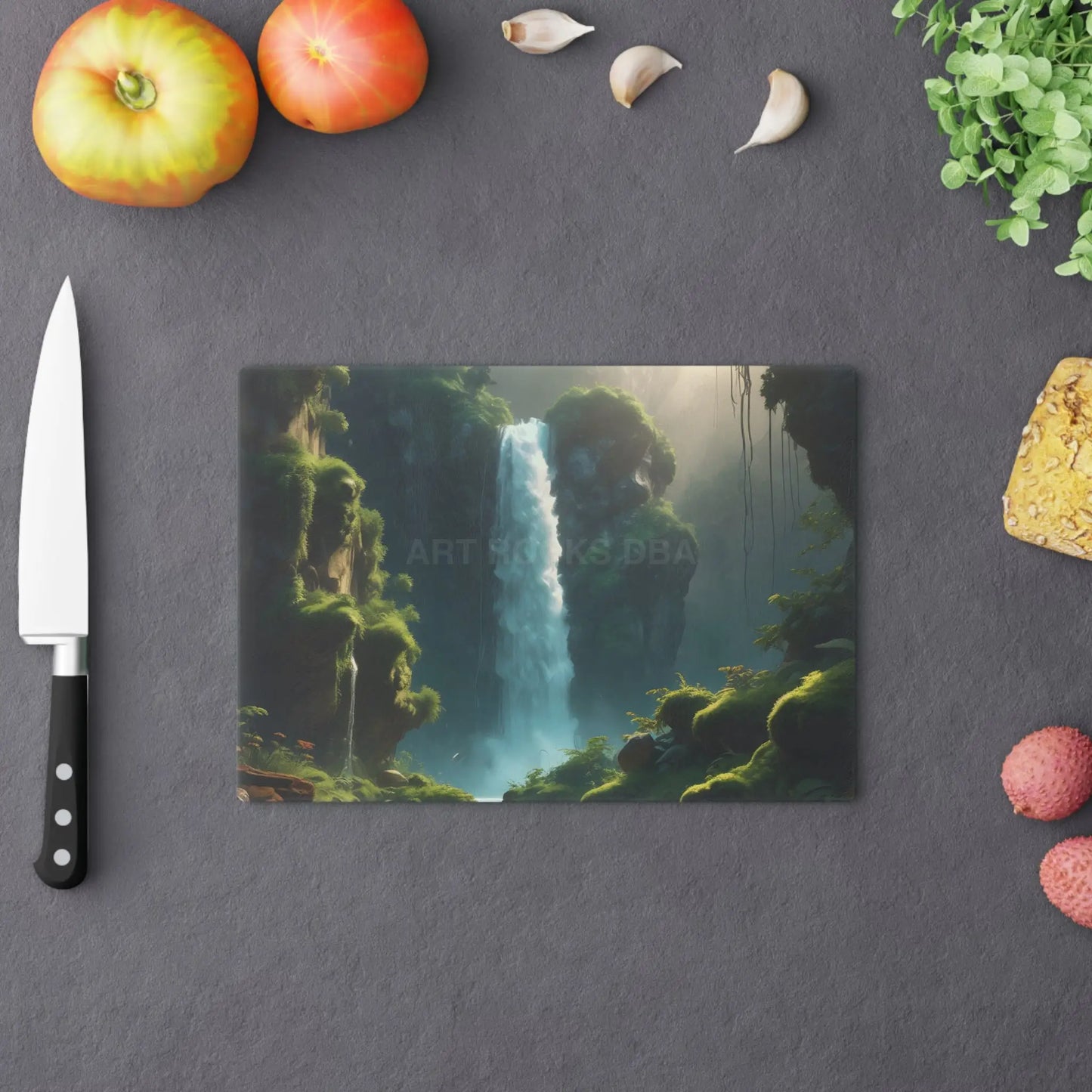 Waterfall Forest Cutting Board — Tranquil Nature Scenic Kitchen Serving Board - Home Decor