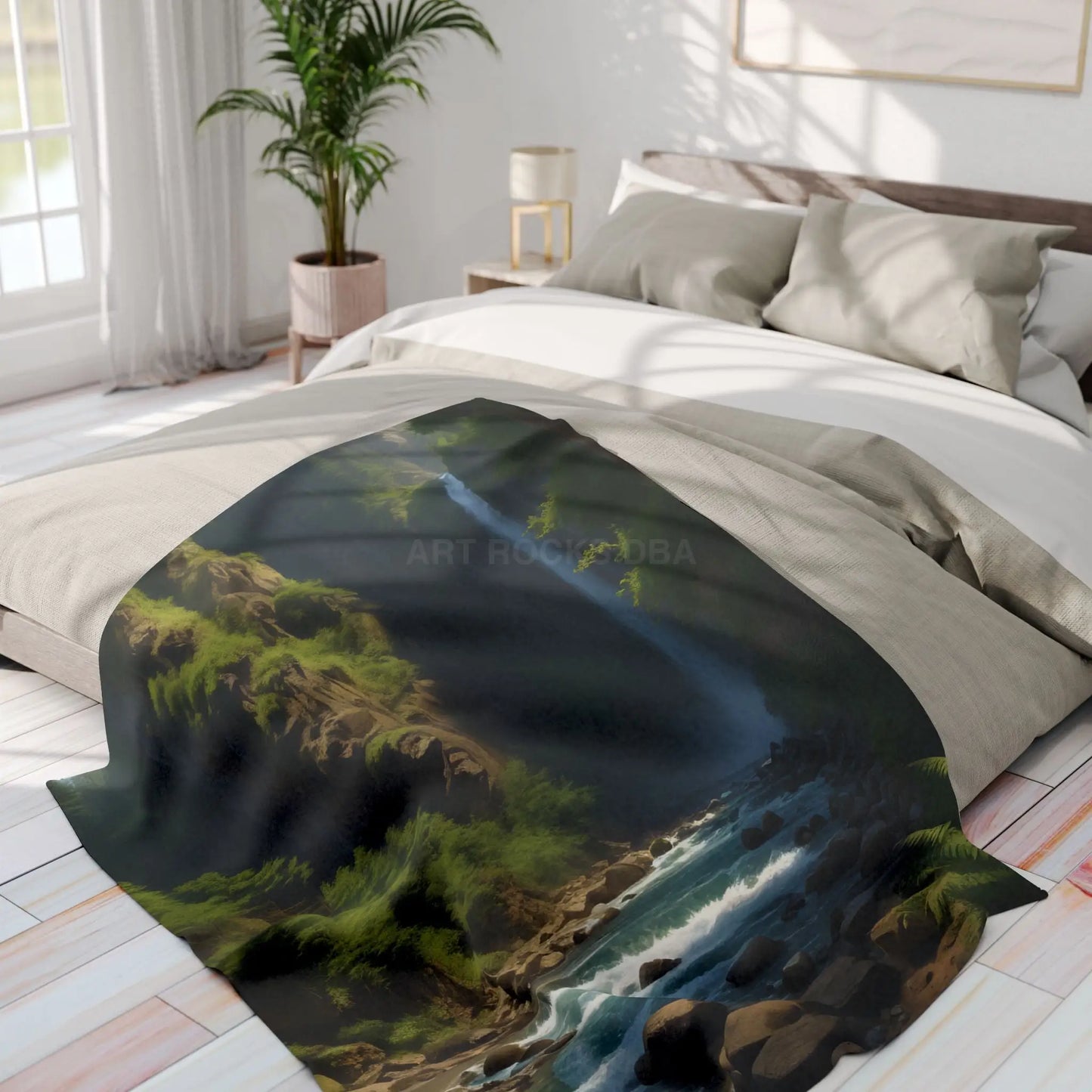 Waterfall in the Jungle Arctic Fleece Blanket - Cozy Throw for Picnics Home Decor Travel Camping Gift for Nature Lovers