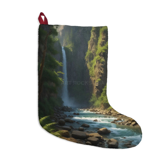 Waterfall River Christmas Stocking — Scenic Nature Holiday Decor - One size - Home Decor