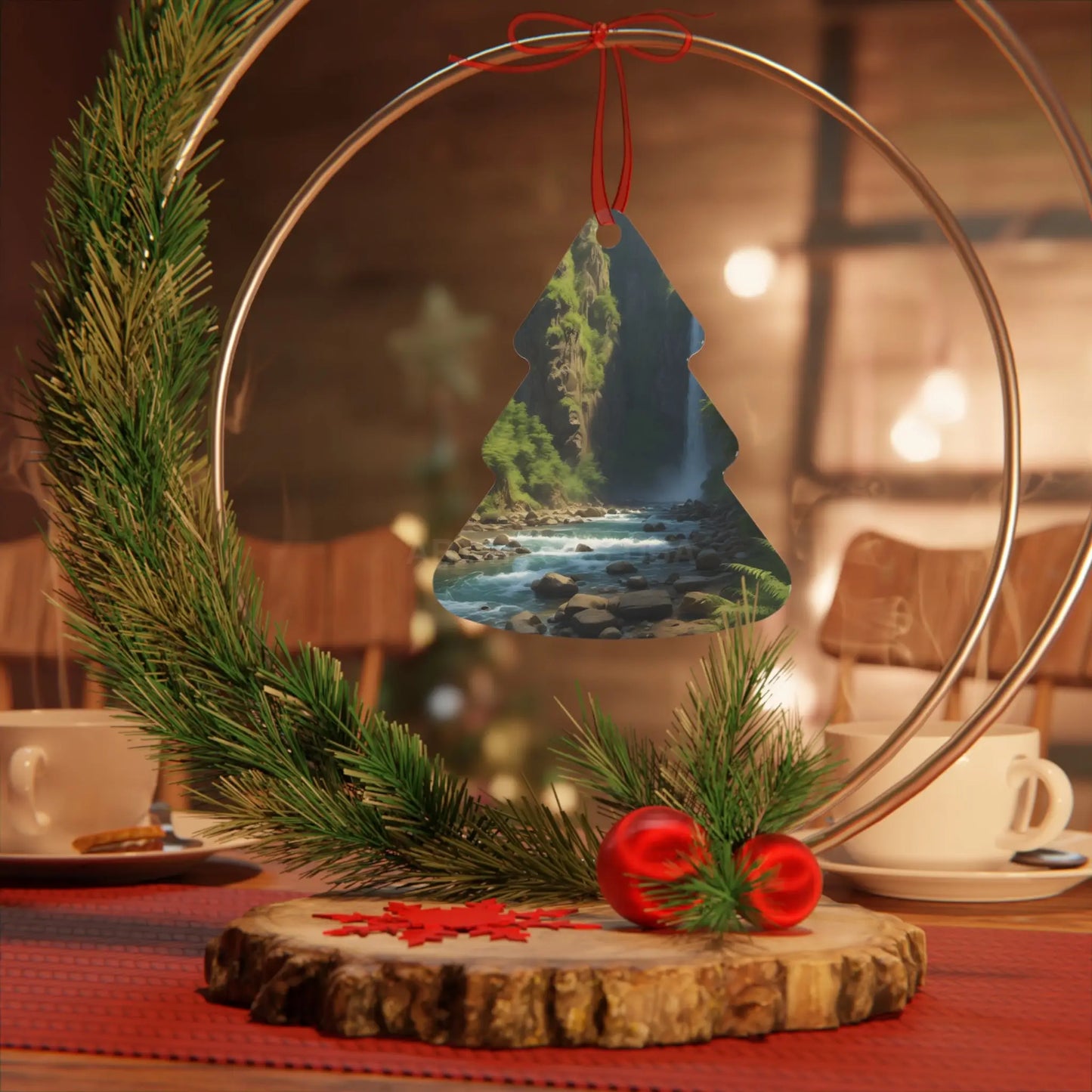 Waterfall River Metal Ornament — Scenic Nature Ornament for Christmas & Home Décor - Home Decor