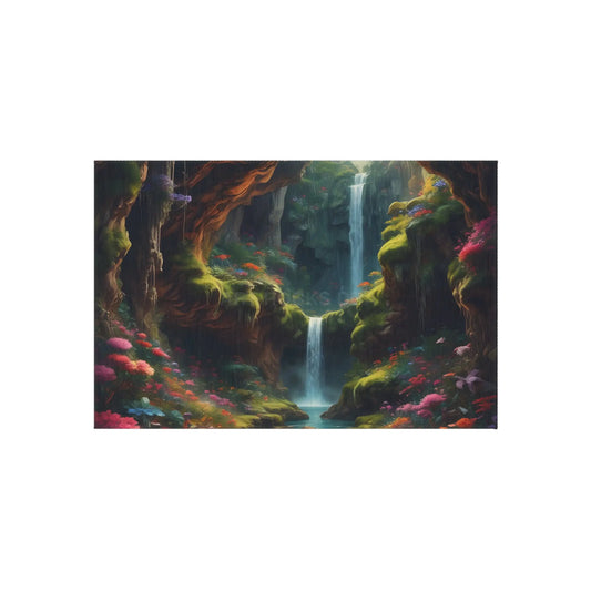 Waterfall Secret World Outdoor Rug Boho Patio Mat Garden Decor Nature Lover Gift Cozy Porch Accessory - 24’’ × 36’’