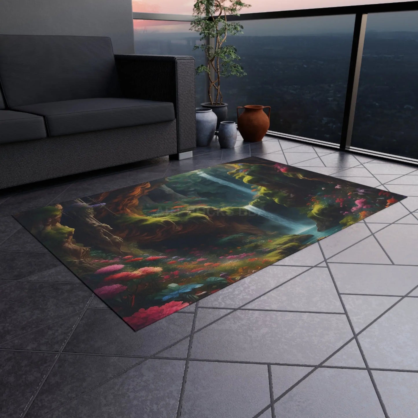 Waterfall Secret World Outdoor Rug Boho Patio Mat Garden Decor Nature Lover Gift Cozy Porch Accessory - Home Decor