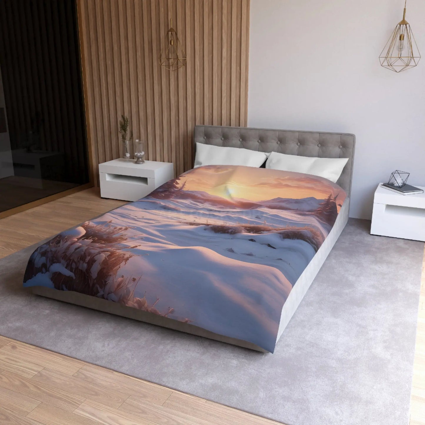 Winter Meadow Sunset Landscape Microfiber Duvet Cover - Home Decor