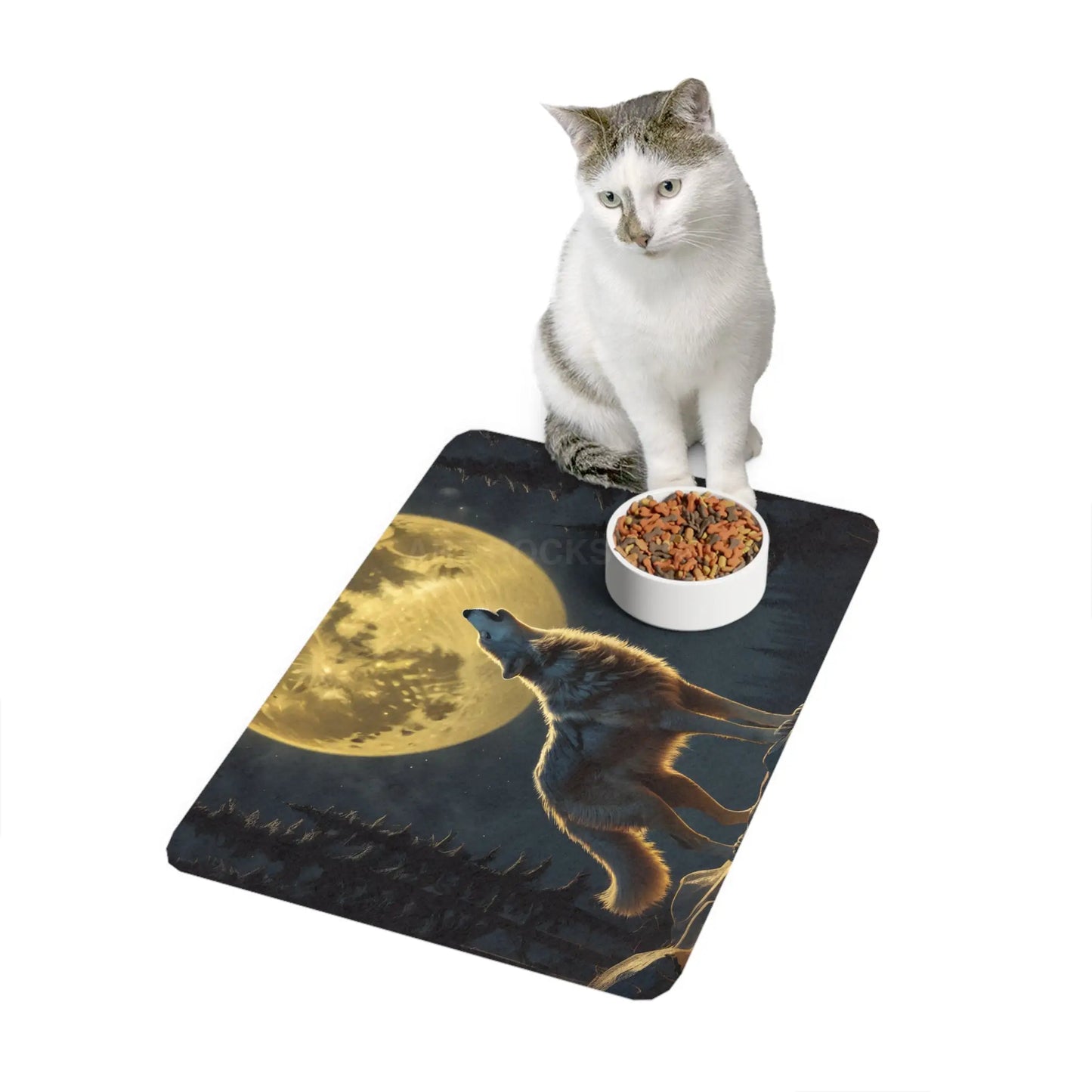 Wolf Howl Pet Food Mat — Moonlit Forest Dog & Cat Feeding Mat (12x18) - 12’’ × 18’’ / Rectangle - Pets