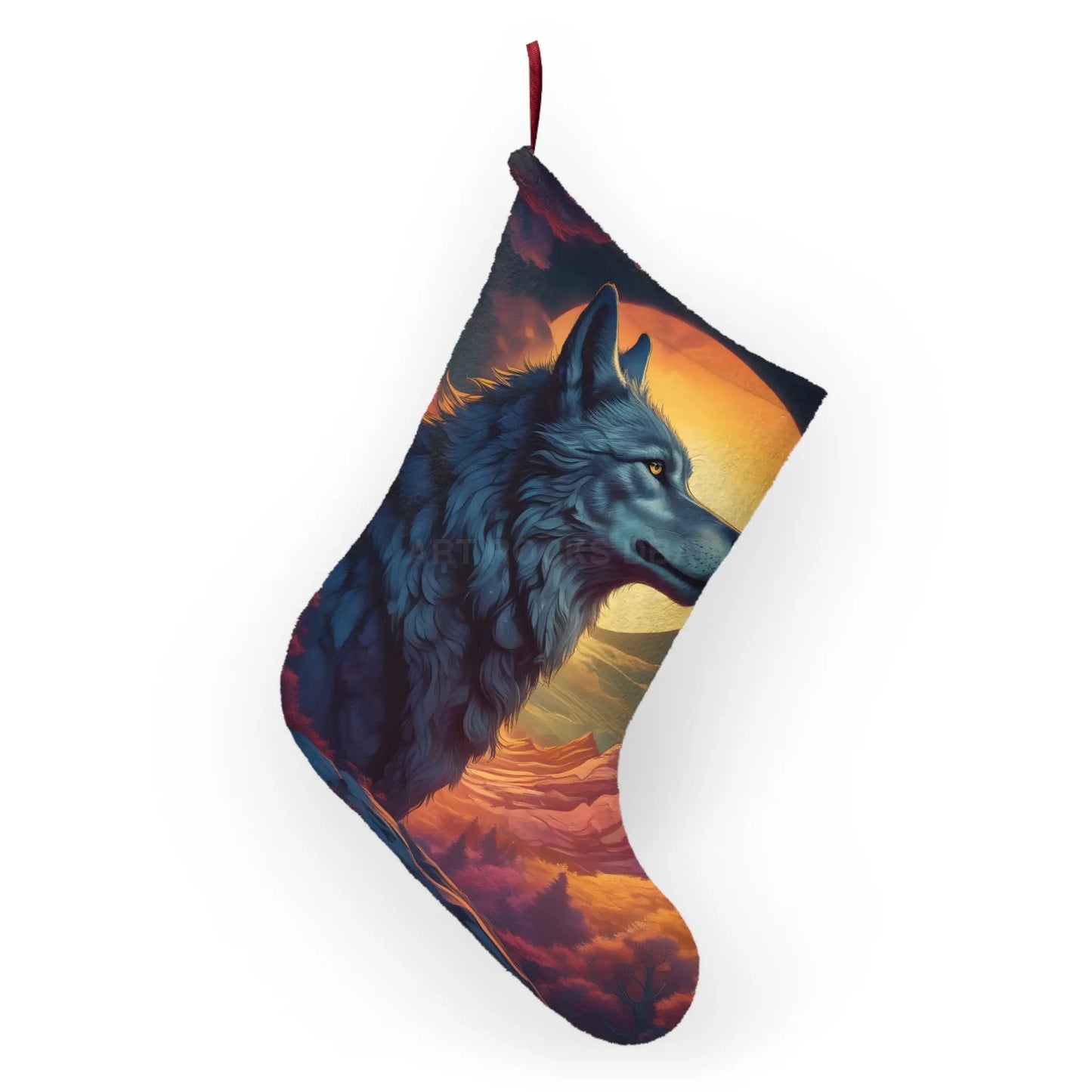 Wolf Moon Christmas Stocking — Scenic Wolf Holiday Stocking - One size - Home Decor