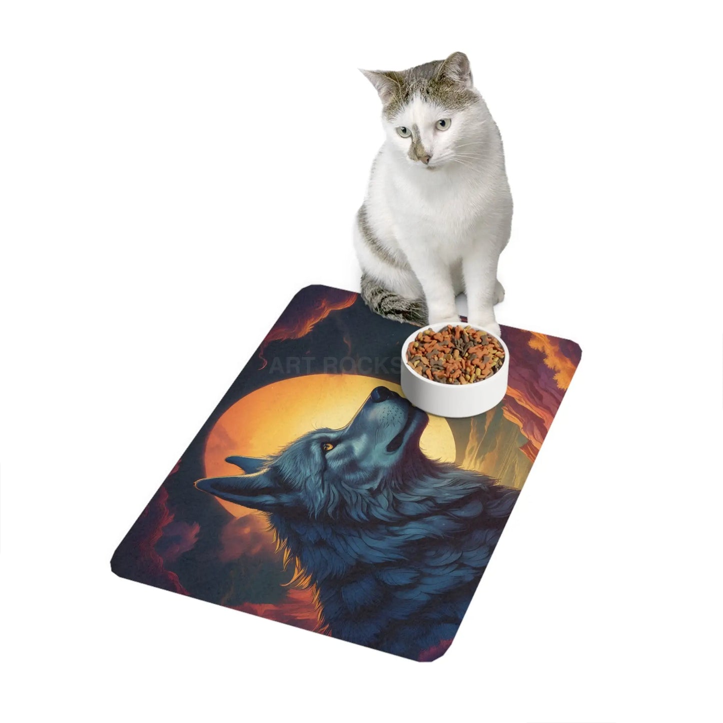 Wolf Moon Pet Food Mat (12x18) — Non-Slip Bowl Placemat for Dogs & Cats - 12’’ × 18’’ / Rectangle - Pets