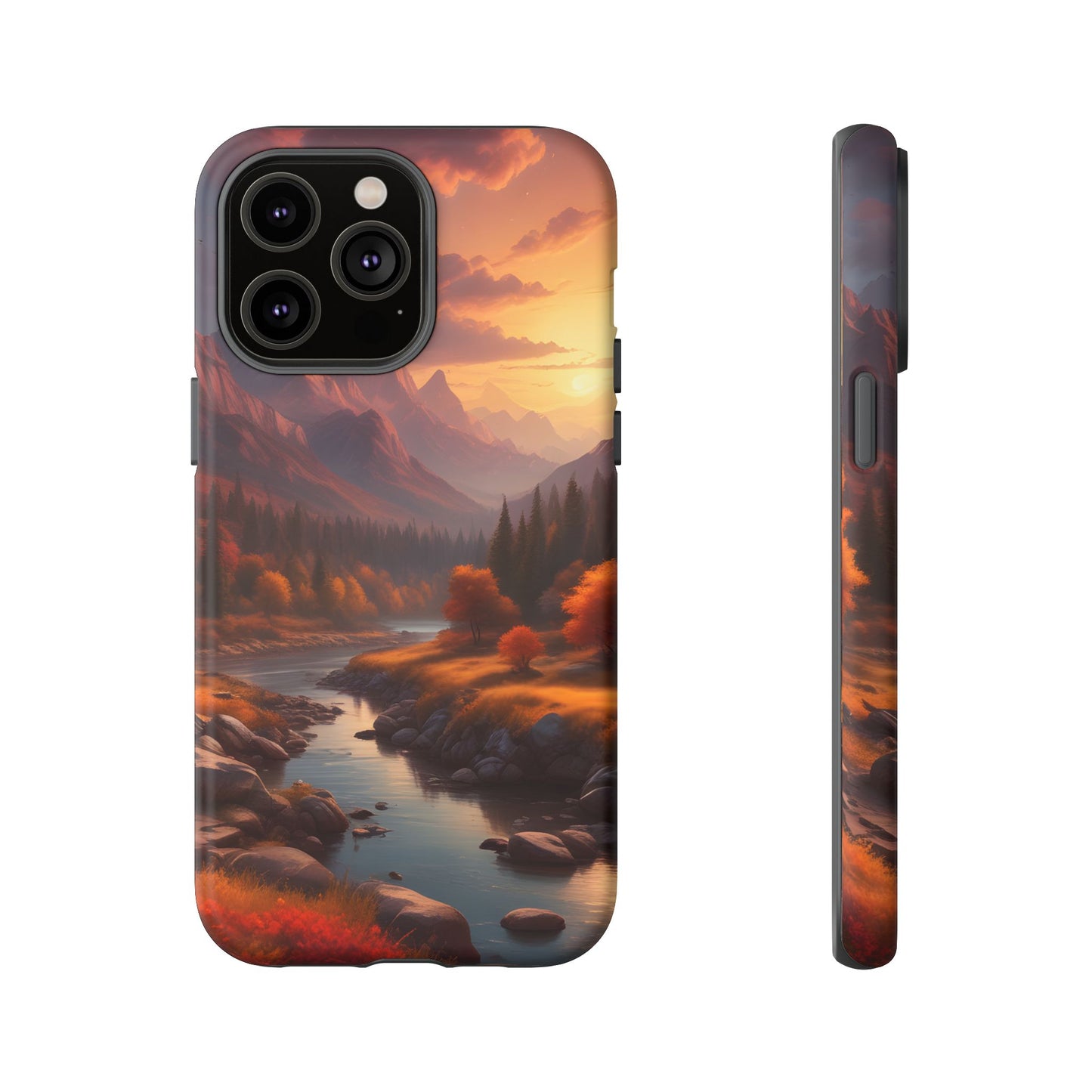 Carcasa para teléfono con diseño de atardecer otoñal en la montaña, regalo para amantes de la naturaleza, funda resistente para teléfono, accesorio para aventuras al aire libre, funda con arte paisajístico.