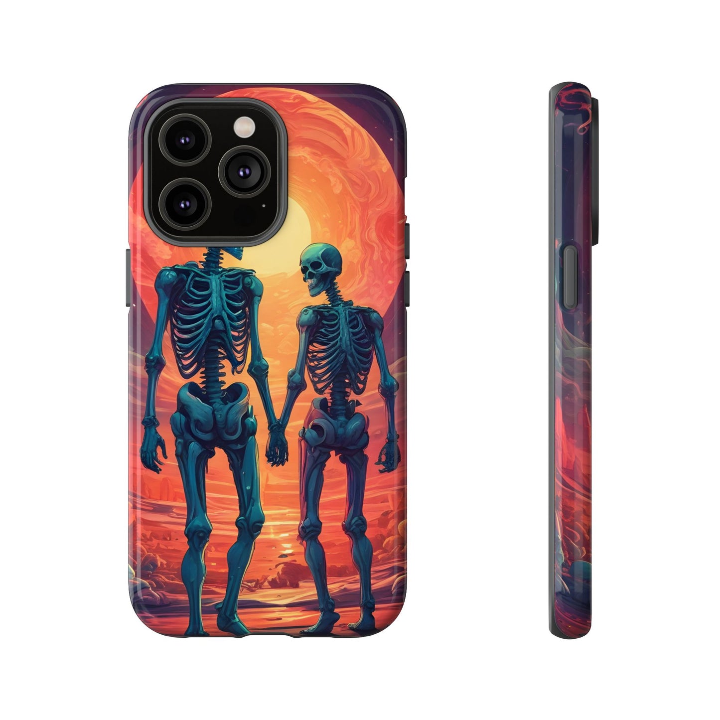 Carcasa de teléfono con esqueletos románticos, funda resistente para teléfono, accesorio de Halloween, regalo único, funda de teléfono para parejas, estética espeluznante.