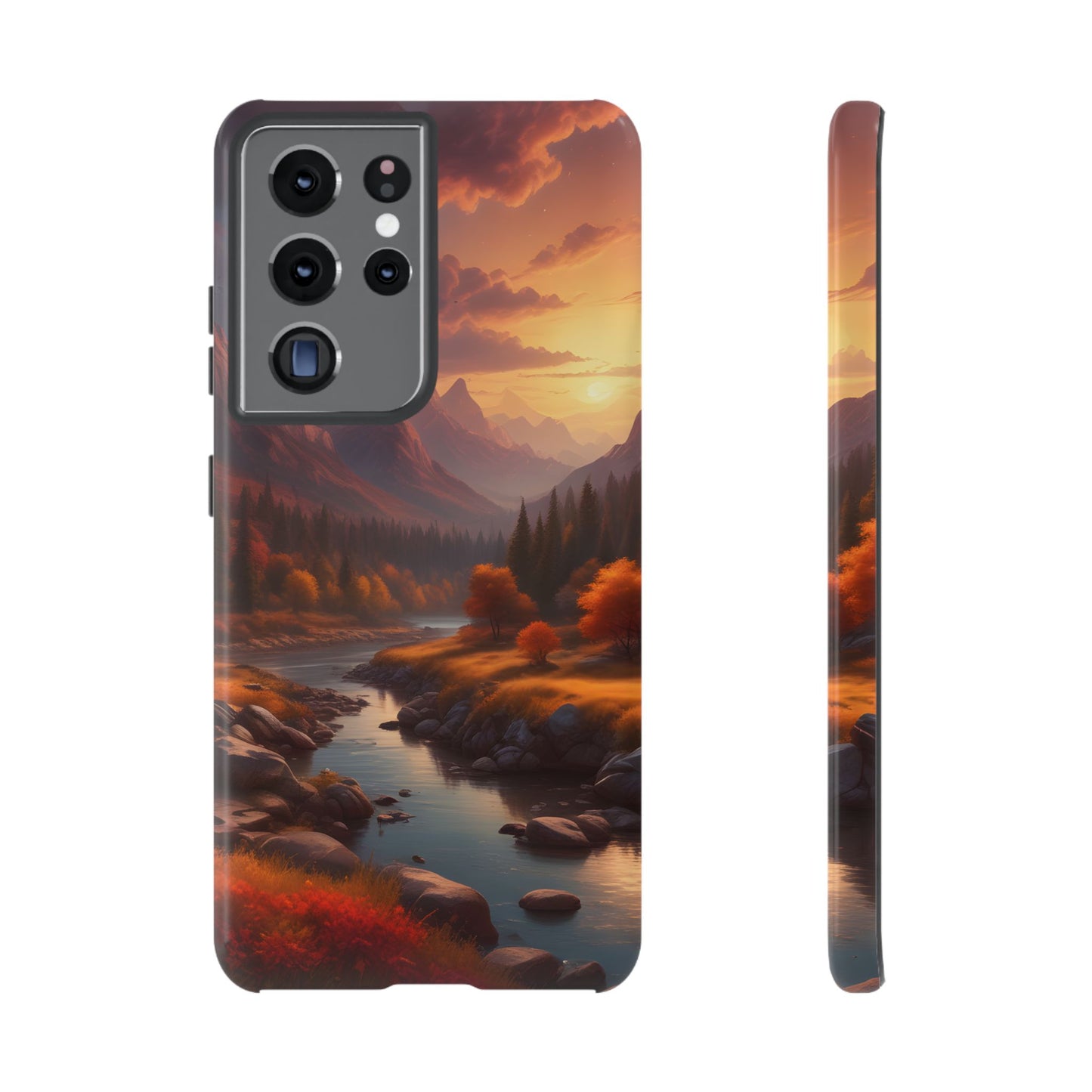 Carcasa para teléfono con diseño de atardecer otoñal en la montaña, regalo para amantes de la naturaleza, funda resistente para teléfono, accesorio para aventuras al aire libre, funda con arte paisajístico.
