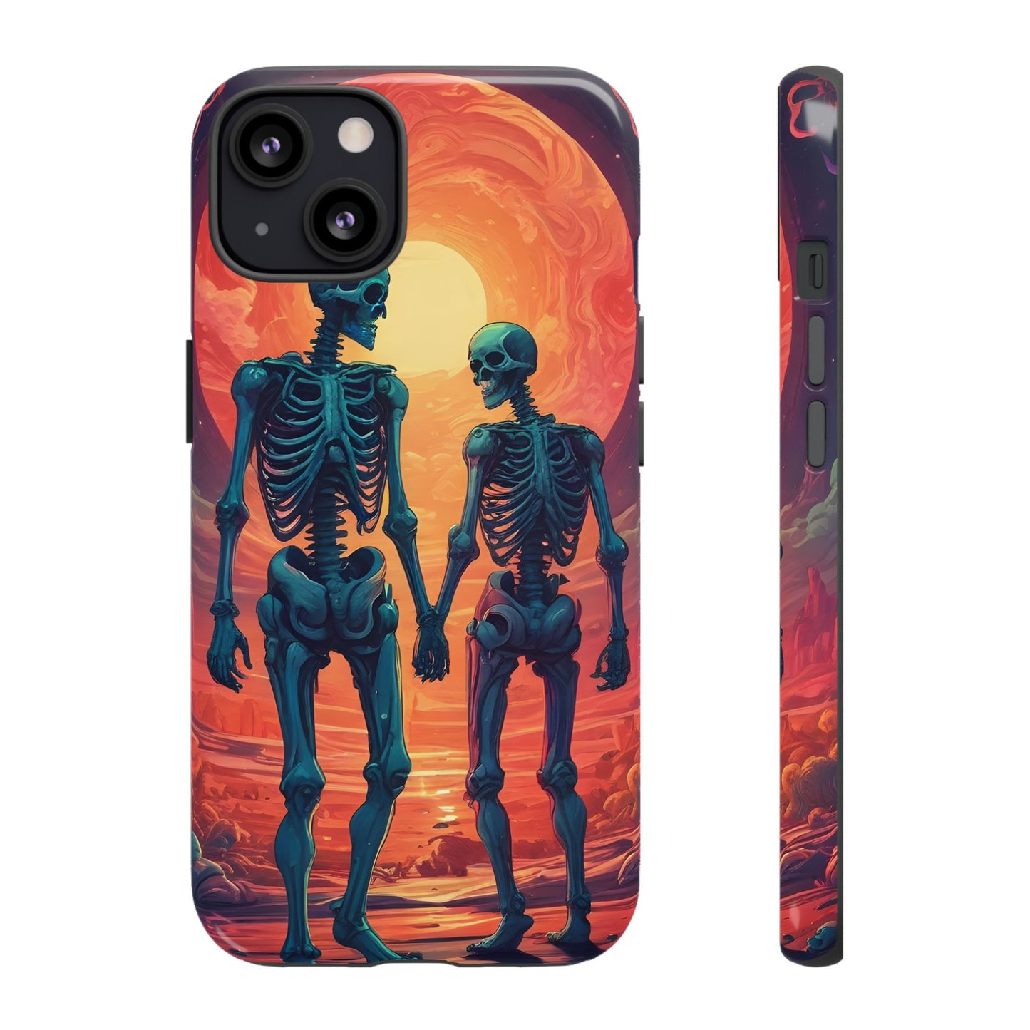 Carcasa de teléfono con esqueletos románticos, funda resistente para teléfono, accesorio de Halloween, regalo único, funda de teléfono para parejas, estética espeluznante.