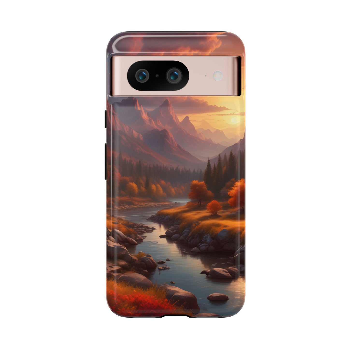 Carcasa para teléfono con diseño de atardecer otoñal en la montaña, regalo para amantes de la naturaleza, funda resistente para teléfono, accesorio para aventuras al aire libre, funda con arte paisajístico.