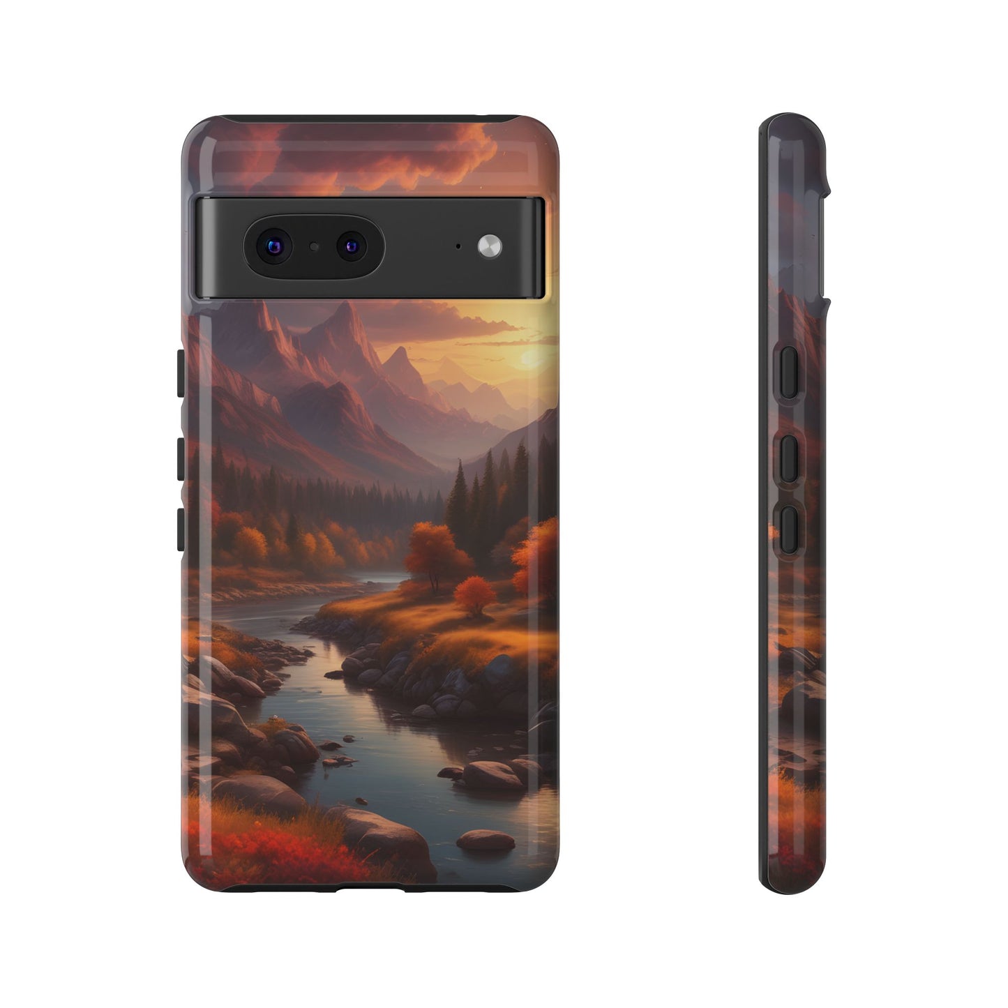 Carcasa para teléfono con diseño de atardecer otoñal en la montaña, regalo para amantes de la naturaleza, funda resistente para teléfono, accesorio para aventuras al aire libre, funda con arte paisajístico.