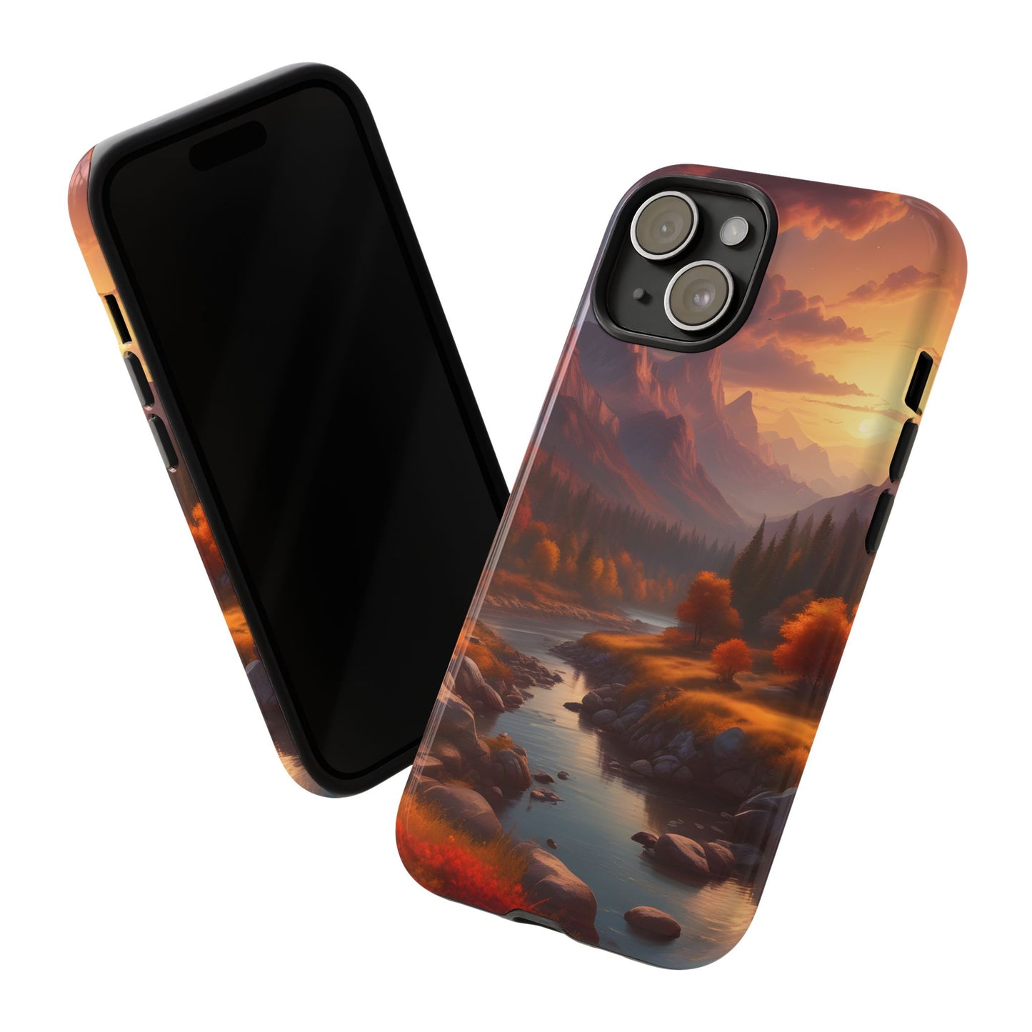 Carcasa para teléfono con diseño de atardecer otoñal en la montaña, regalo para amantes de la naturaleza, funda resistente para teléfono, accesorio para aventuras al aire libre, funda con arte paisajístico.