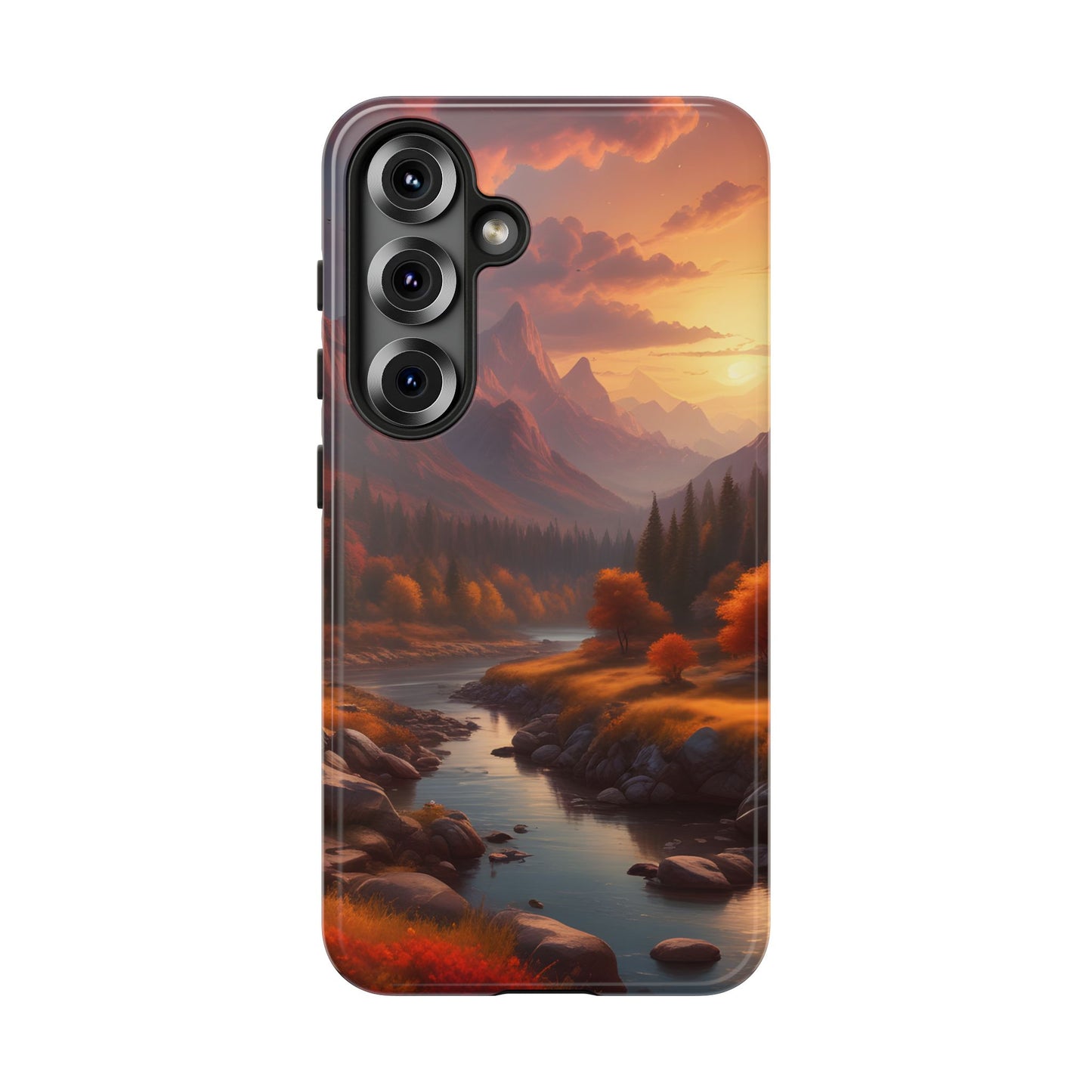 Carcasa para teléfono con diseño de atardecer otoñal en la montaña, regalo para amantes de la naturaleza, funda resistente para teléfono, accesorio para aventuras al aire libre, funda con arte paisajístico.