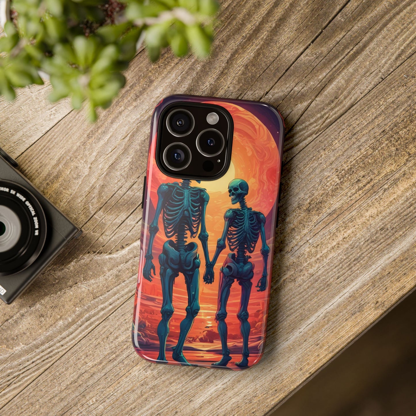 Carcasa de teléfono con esqueletos románticos, funda resistente para teléfono, accesorio de Halloween, regalo único, funda de teléfono para parejas, estética espeluznante.