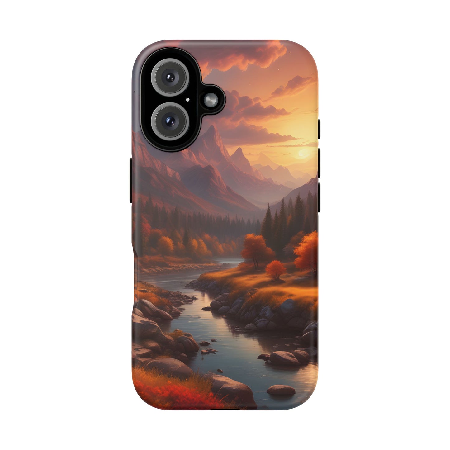Carcasa para teléfono con diseño de atardecer otoñal en la montaña, regalo para amantes de la naturaleza, funda resistente para teléfono, accesorio para aventuras al aire libre, funda con arte paisajístico.