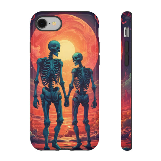 Carcasa de teléfono con esqueletos románticos, funda resistente para teléfono, accesorio de Halloween, regalo único, funda de teléfono para parejas, estética espeluznante.