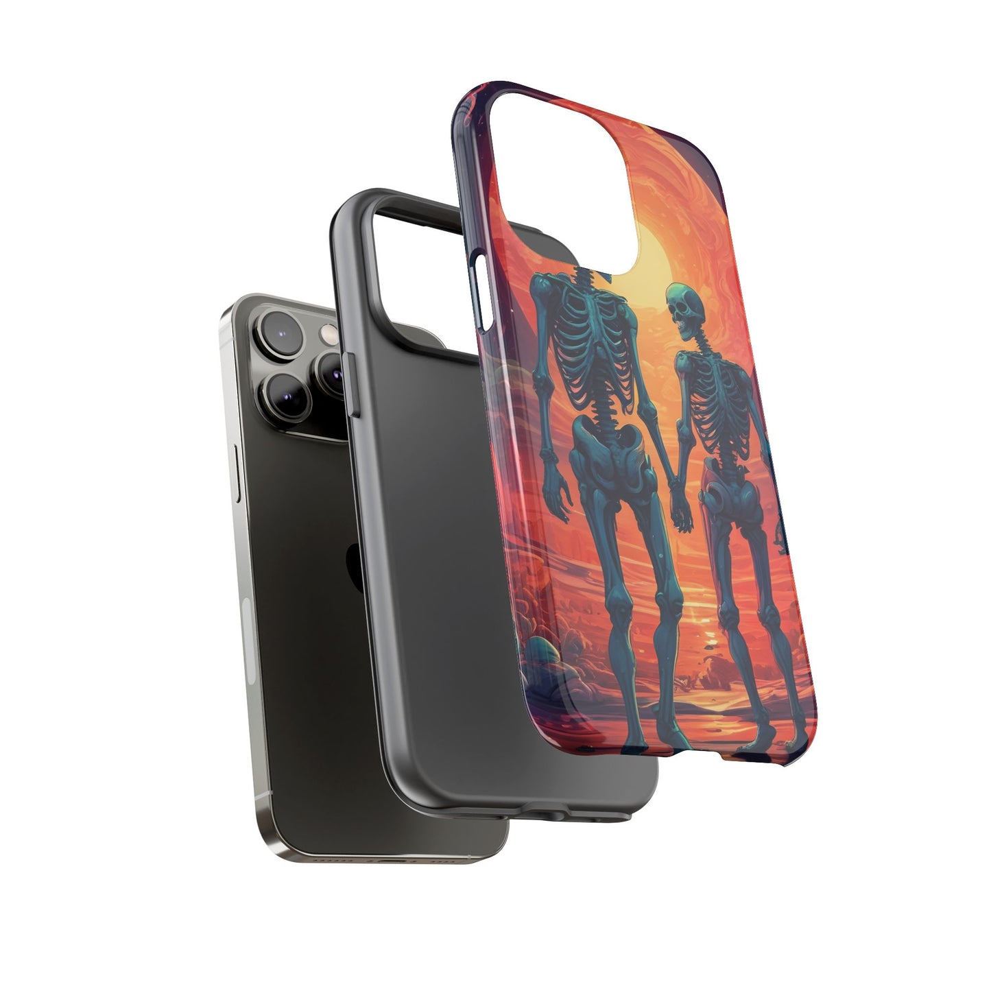 Carcasa de teléfono con esqueletos románticos, funda resistente para teléfono, accesorio de Halloween, regalo único, funda de teléfono para parejas, estética espeluznante.