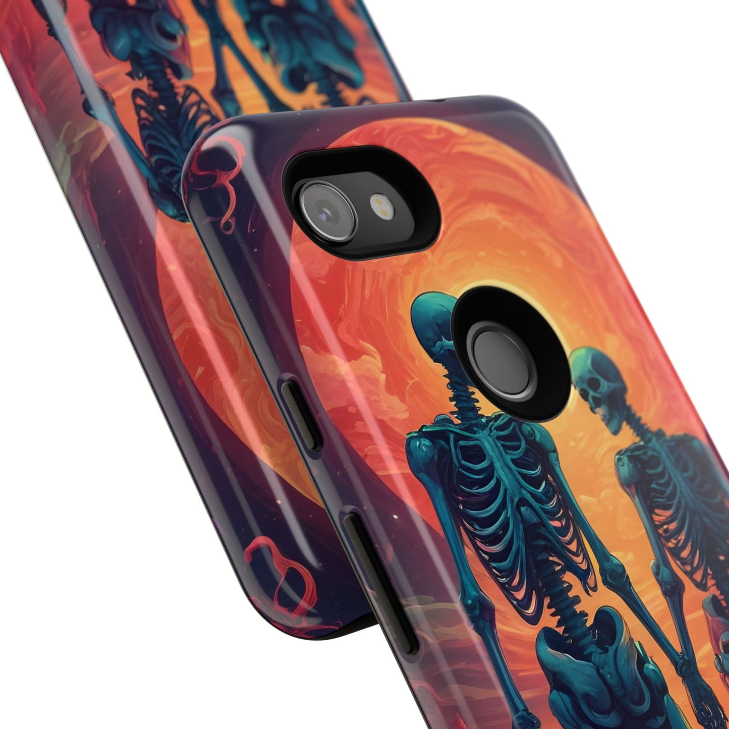 Carcasa de teléfono con esqueletos románticos, funda resistente para teléfono, accesorio de Halloween, regalo único, funda de teléfono para parejas, estética espeluznante.