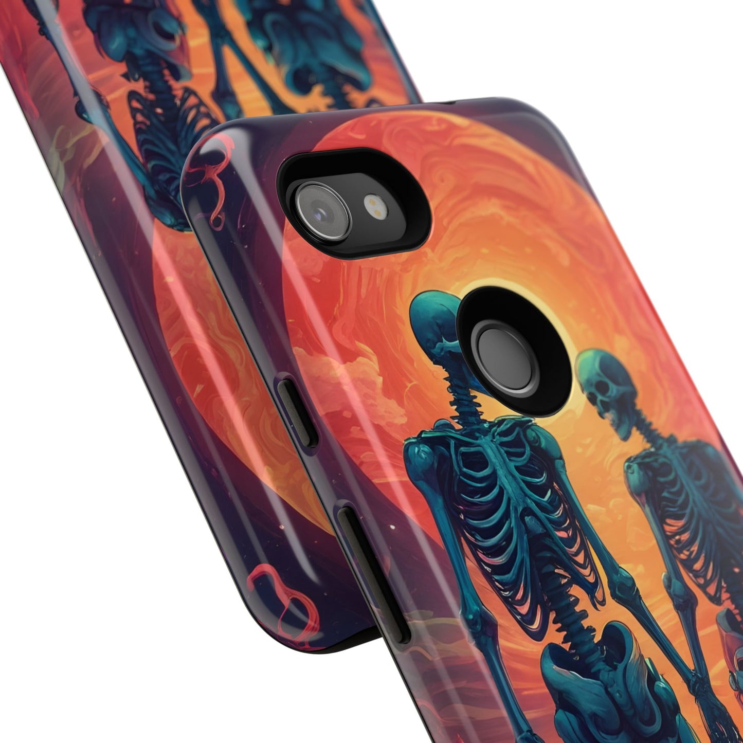 Carcasa de teléfono con esqueletos románticos, funda resistente para teléfono, accesorio de Halloween, regalo único, funda de teléfono para parejas, estética espeluznante.