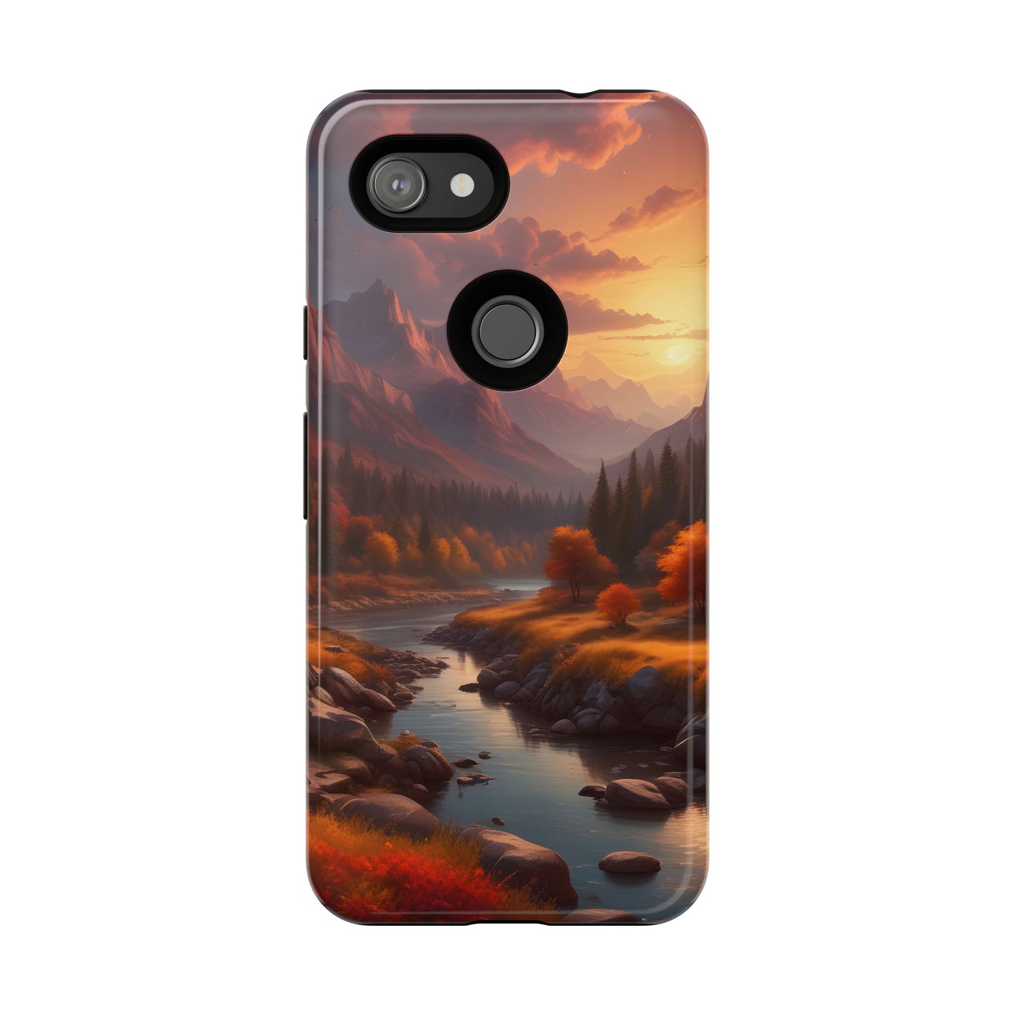 Carcasa para teléfono con diseño de atardecer otoñal en la montaña, regalo para amantes de la naturaleza, funda resistente para teléfono, accesorio para aventuras al aire libre, funda con arte paisajístico.