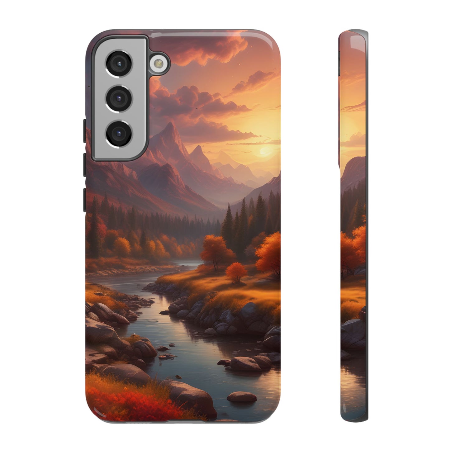 Carcasa para teléfono con diseño de atardecer otoñal en la montaña, regalo para amantes de la naturaleza, funda resistente para teléfono, accesorio para aventuras al aire libre, funda con arte paisajístico.
